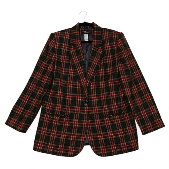 VTG NWOT Sag Harbor Plaid Blazer Red and Black Sz 12 - Picture 1 of 7